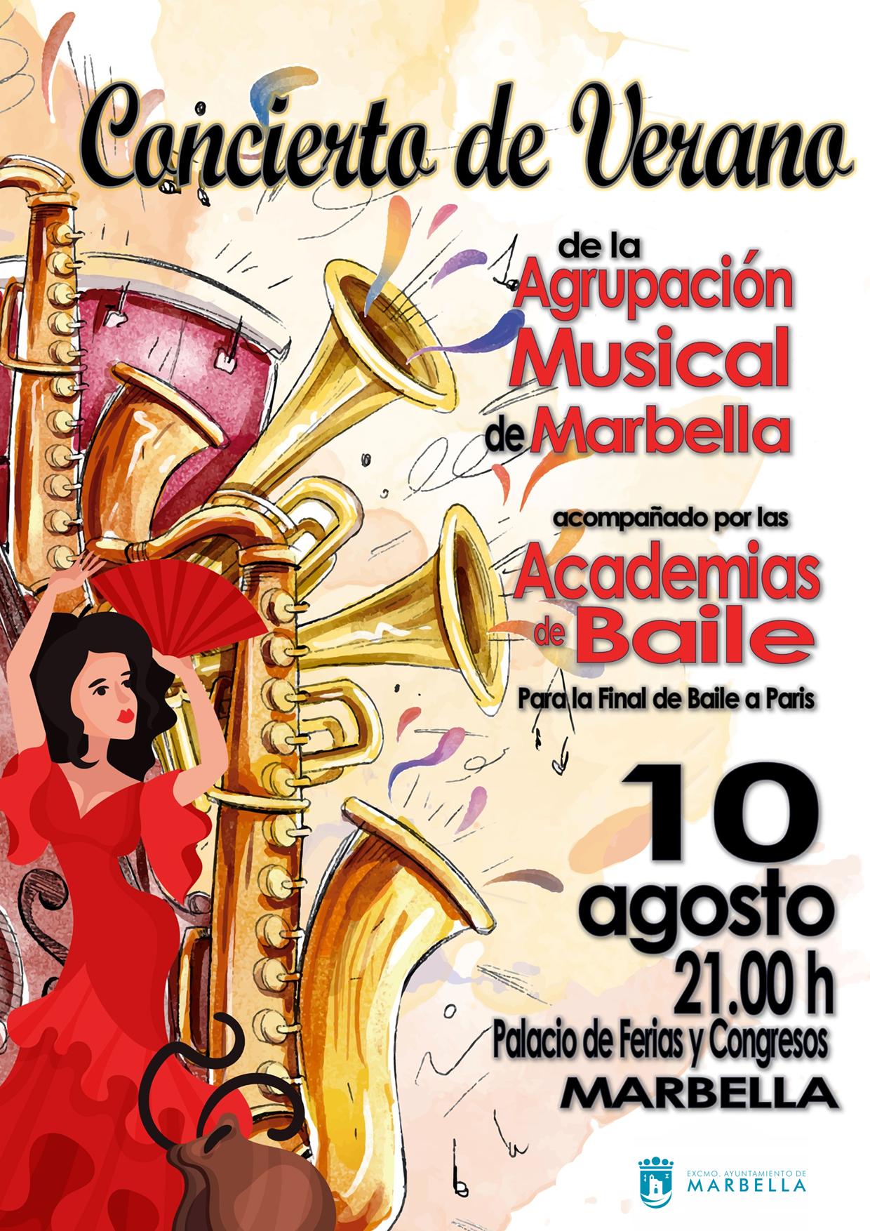 La Agrupación Musical de Marbella ofrecerá un concierto de verano a favor de las academias de baile que participarán en París en la final del concurso ‘Vive tu sueño’